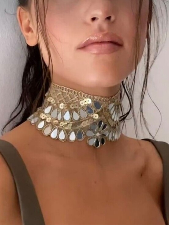 Jewelry - New Gold Mirrored Teardrop Lace Storm Choker Necklace